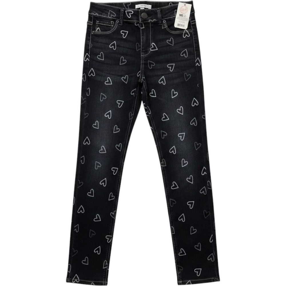 Wonder Nation Girls Black Silver Foil Heart Print Fashion Jeggings Size L 10-12